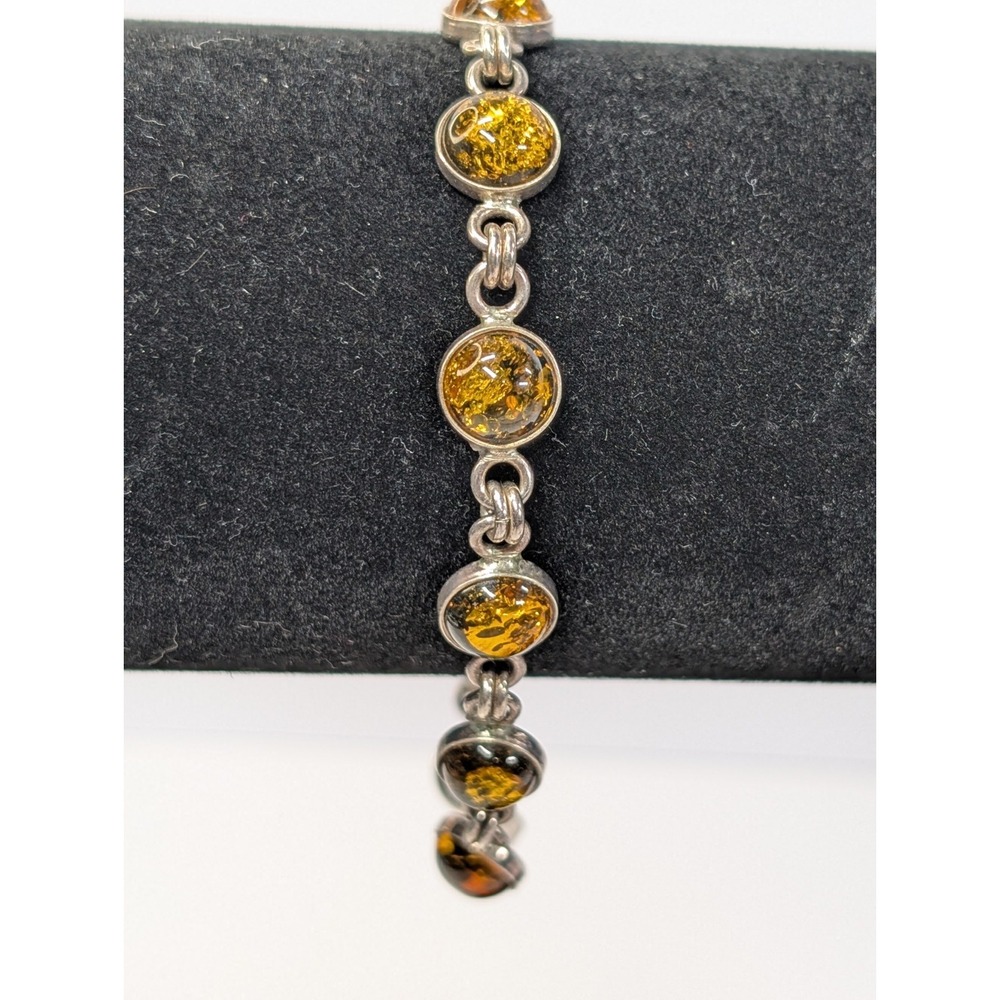 Vintage Amber Sterling Silver Bracelet 7 1/2